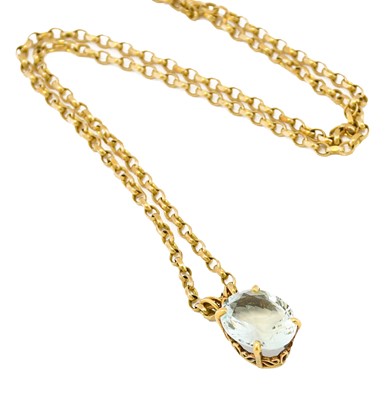 Lot 1034 - An 18 carat gold aquamarine pendant on chain,...