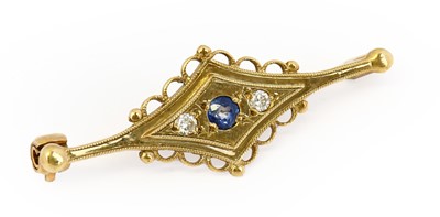 Lot 1094 - A 9 carat gold sapphire and diamond brooch,...