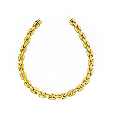 Lot 1027 - A fancy link necklace, formed of three rows of...