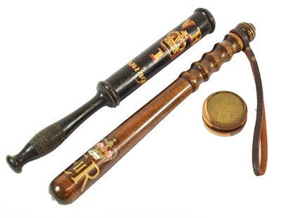 Lot 92 - A Victorian Ebonised Oak Truncheon, the...
