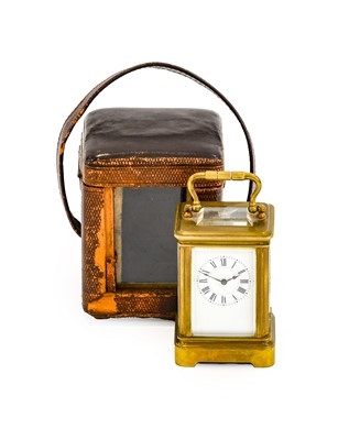 Lot 1081 - A Small Brass Carriage Timepiece, signed Henri...