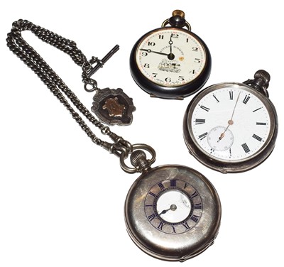 Lot 95 - A silver half hunter Waltham pocket watch with...
