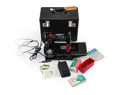 Lot 2160 - Black Singer Sewing Machine 222K, in black...