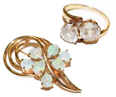 Lot 45 - An opal brooch, stamped '10CT', length 4cm;...