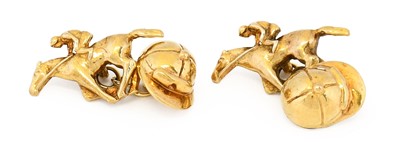 Lot 1098 - A pair of 9 carat gold cufflinks, a yellow...