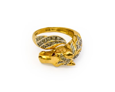 Lot 1109 - A 14 carat gold ruby and diamond horse ring,...