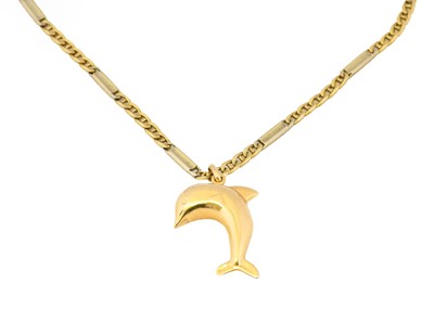 Lot 1029 - A dolphin pendant on chain, the yellow dolphin...
