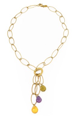 Lot 1044 - An amethyst and citrine fancy link necklace,...