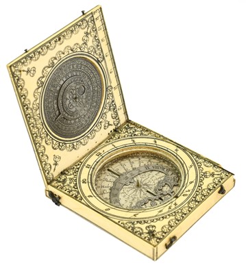 Lot 1044 - An Ivory Cased Portable Diptych Sundial,...