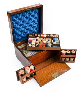 Lot 2133 - Victorian Walnut Work Box, with hinged lid and...