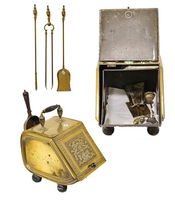 Lot 1054 - A Victorian Brass Coal Purdonium, the hinged...