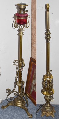 Lot 1270 - A Victorian brass adjustable oil lamp, the...
