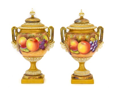 Lot 38 - {} A Pair of Royal Worcester Porcelain Vases...