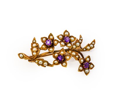 Lot 1020 - A split pearl and amethyst brooch,...