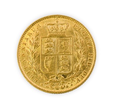 Lot 99 - Victoria, Sovereign, 1869, young head left,...