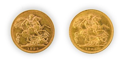 Lot 120 - Victoria, Sovereigns (2), 1894 and 1901...