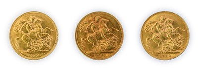 Lot 124 - Edward VII, Sovereigns (3), 1908, 1909 and...