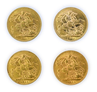 Lot 126 - George V, Sovereigns (4), all 1911, bare head,...