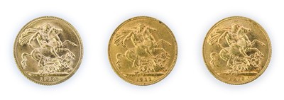 Lot 127 - George V, Sovereigns (3), 1911, 1913 and 1914,...