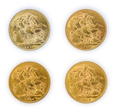 Lot 133 - George V, Sovereigns (4), all 1913, bare head,...