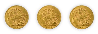 Lot 142 - George V, Sovereigns (3), all 1927 South...