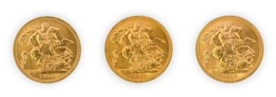 Lot 151 - Elizabeth II, Sovereigns (3), 1964, young head...