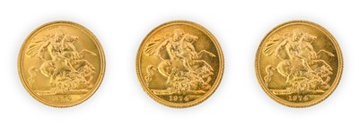 Lot 155 - Elizabeth II, Sovereigns (3), 1974, second...