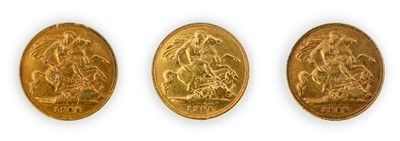 Lot 166 - Edward VII, Half Sovereigns (3), 1903, bare...