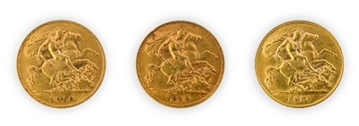 Lot 169 - Edward VII, Half Sovereigns (3), 1910, bare...