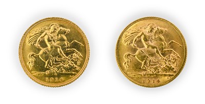 Lot 174 - George V, Half Sovereigns (2), 1914, bare head,...