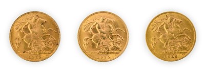 Lot 175 - George V, Half Sovereigns (3), 1915, bare head,...