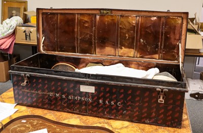 Lot 487 - A 19th century military Japanned tin trunk...