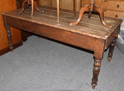 Lot 1324 - Late 19th-century pine farmhouse kitchen table...