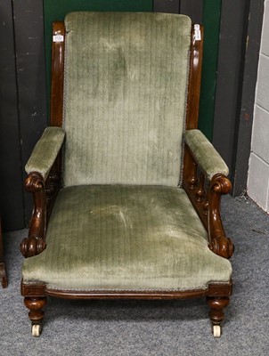 Lot 1360 - A Victorian walnut framed library armchair,...