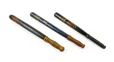 Lot 97 - Three Victorian Truncheons: - one in oak, the...