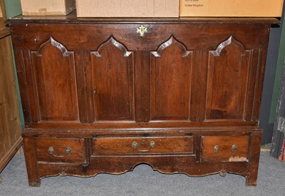 Lot 1300 - A mid 18th century joined oak mule chest, the...
