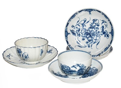 Lot 374 - Two Worcester tea bowls and saucers painted in...