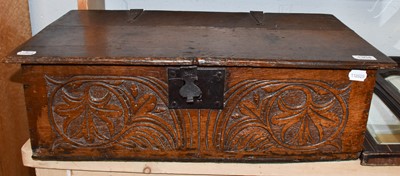 Lot 1304 - A 17th century carved oak bible box, 66cm by...