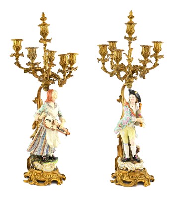 Lot 53 - A Pair of Gilt Metal Mounted Meissen Porcelain...
