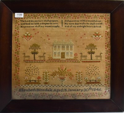 Lot 1199 - An early Victorian pictoral sampler by...