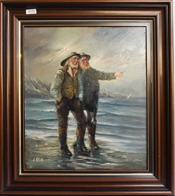 Lot 1173 - A. Valor? (20th century) Two fishermen looking...