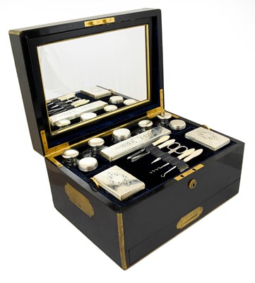 Lot 1008 - A Victorian Brass-Bound Ebonised Case...
