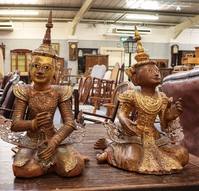 Lot 482 - A pair of 19th century Burmese carved giltwood...
