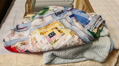 Lot 498 - Blue and pale blue reversible quilt, 200cm by...
