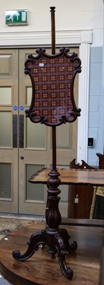 Lot 1376 - Victorian mahogany pole screen 146cm H