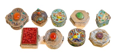 Lot 228 - Nine 20th century silver pill boxes including...