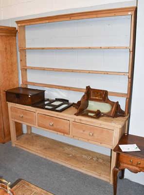 Lot 1305 - A pine farmhouse kitchen dresser 213cm by 53cm...
