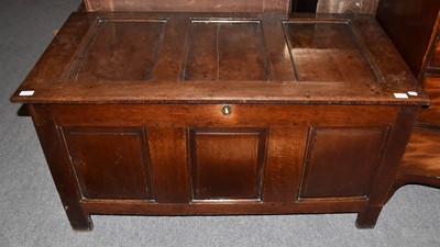 Lot 1337 - A 19th three-panel oak coffer 121cm by 60cm by...