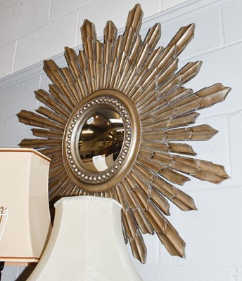 Lot 1407 - A silvered starburst mirror, with convex plate,...