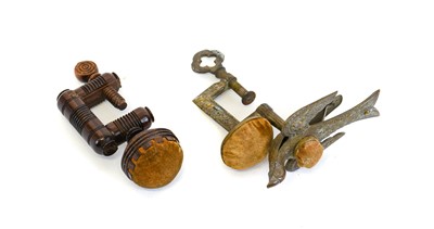 Lot 2150 - A Rosewood Sewing Clamp with pin cushion mount,...